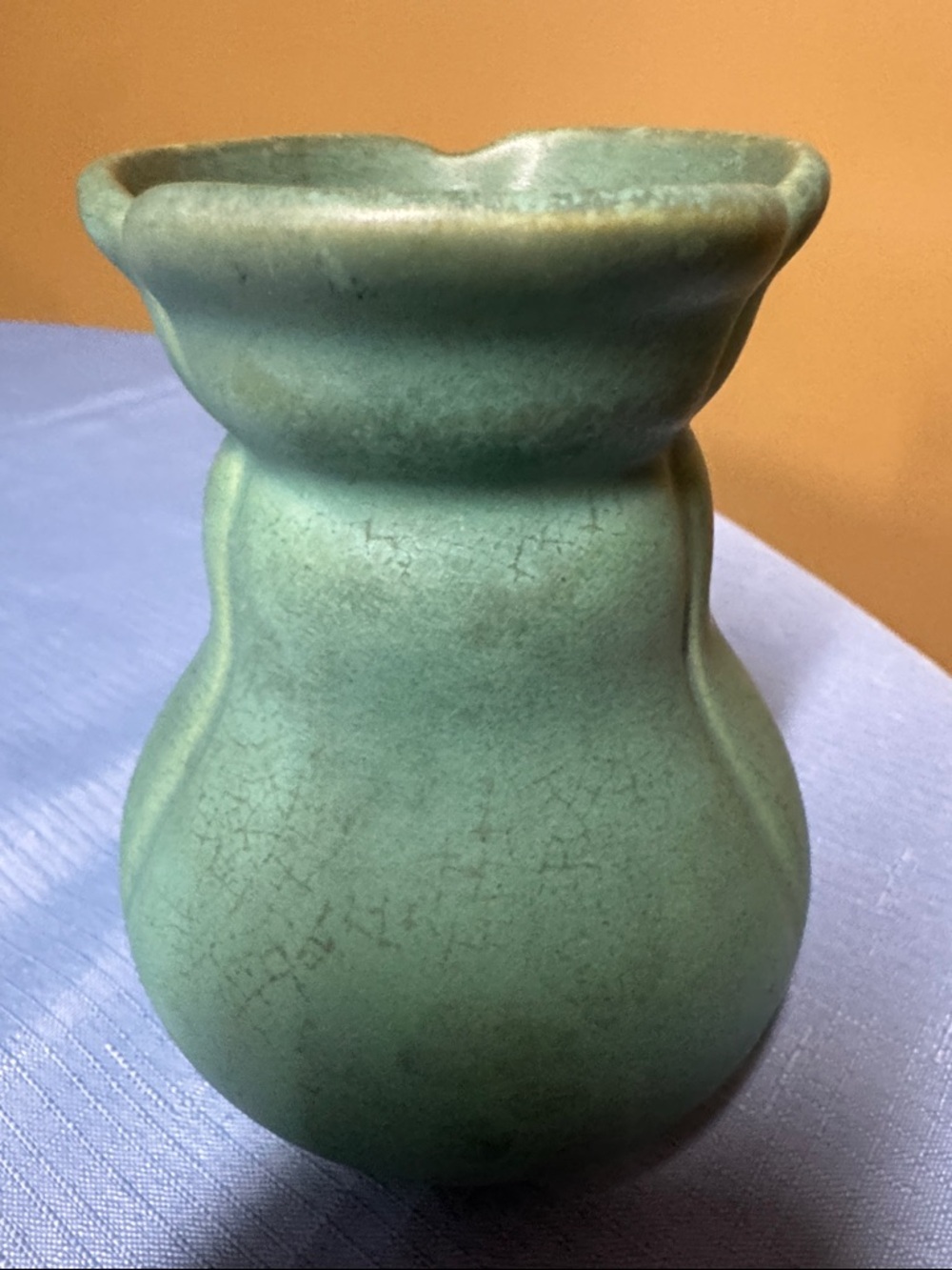Weller Pottery vase early 20th century matte blue-green glaze 5” tall